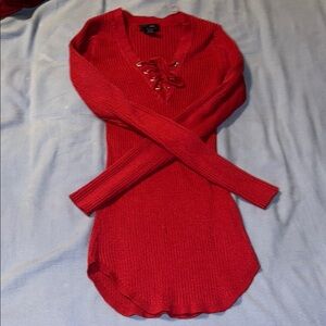 Red Sweater Dress with Lace-Up Detail
